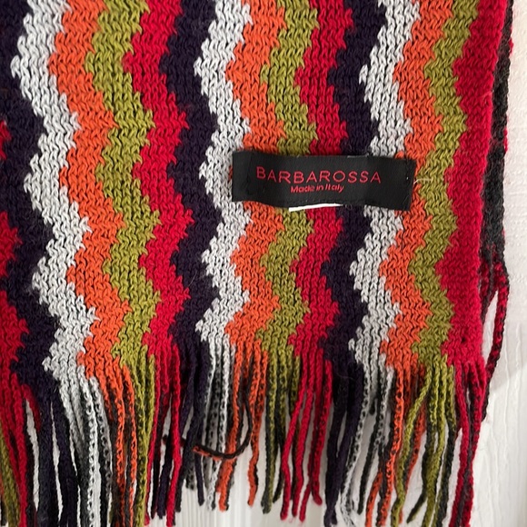 BARBAROSSA SCARF MADE IN ITALY WOOL, ACRYLIC BLACK, RED AND ORANGE CHEVRON. - Picture 3 of 5